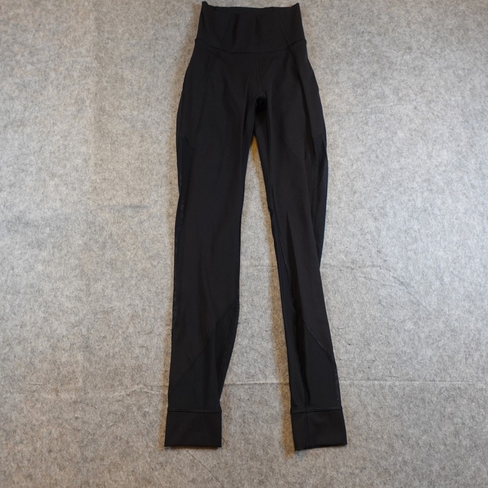 Lululemon Leggings Women 2 Black Mesh Panel High Rise Tight Yoga Workout